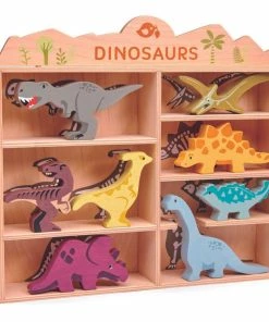 Le Toy Van Sales 3 Tender Leaf Toys - Wooden Dinosaurs Set In Display Shelf