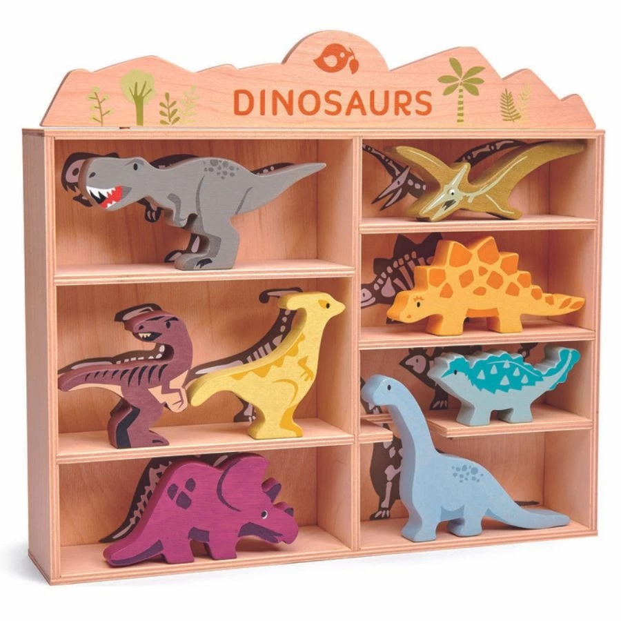 Tender Leaf Toys - Wooden Dinosaurs Set In Display Shelf 2 Tender Leaf Toys - Wooden Dinosaurs Set In Display Shelf